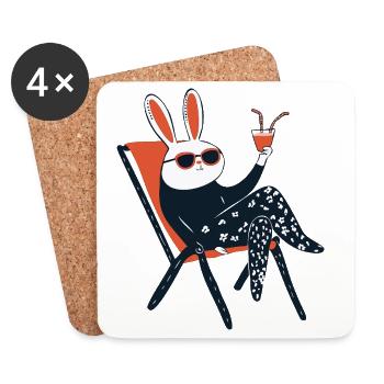 Beach Bunny – Chill Rabbit with Shades & Drink - Coasters (set of 4) - white - Front