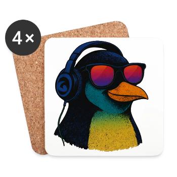 Cooler Pinguin mit Sonnenbrille Musik Kopfhörer - Untersetzer (4er-Set) - Weiß - Vorne