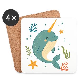 Narwhal in the Sea – The Unicorn of the Oceans - Coasters (set of 4) - white - Front