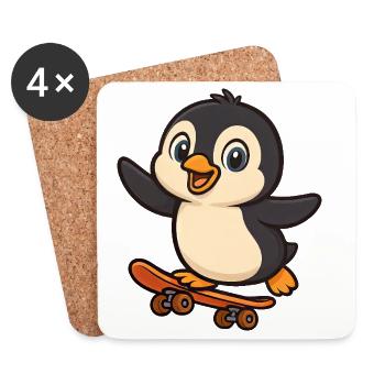 Cooler Pinguin Skateboard Skateboarder Cartoon - Untersetzer (4er-Set) - Weiß - Vorne