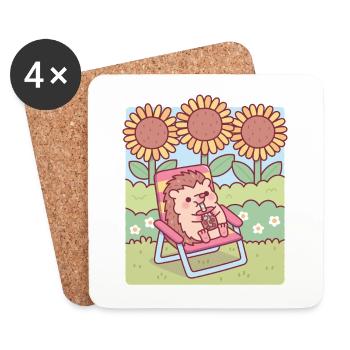 Hérisson mignon se relaxant sous les tournesols - Dessous de verre (lot de 4) - blanc - Devant
