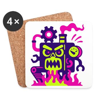 Monster Machine en feu - Dessous de verre (lot de 4) - blanc - Devant