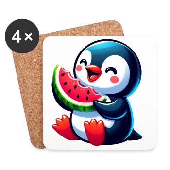 Cute Penguin Melon Watermelon Summer Cartoon - Coasters (set of 4) - white - Front