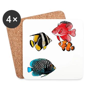 Poissons exotiques - Dessous de verre (lot de 4) - blanc - Devant