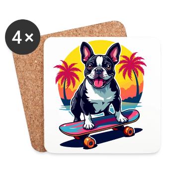 Bouledogue patineur - Dessous de verre (lot de 4) - blanc - Devant