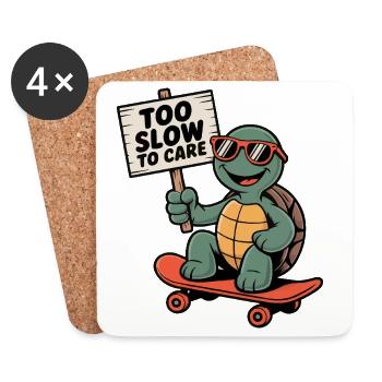 Tortue, Tortue - signe trop lent pour s’en soucier - Dessous de verre (lot de 4) - blanc - Devant