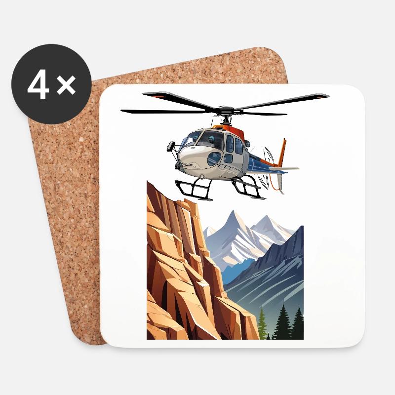 Hélicoptère en montagne - Dessous de verre (lot de 4) - blanc