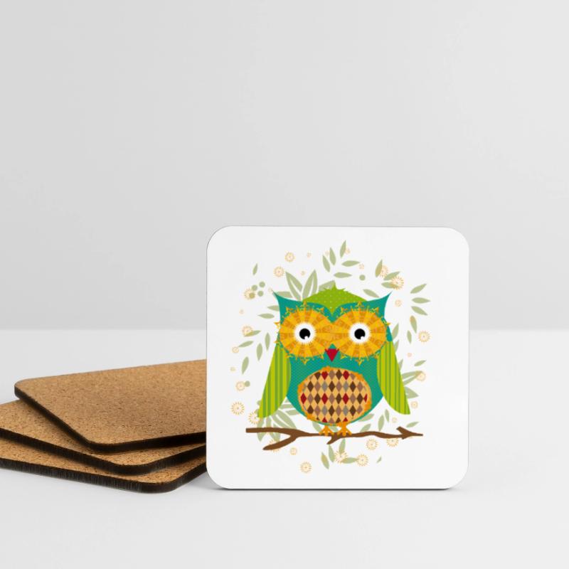 Artfully designed owl with patchwork pattern Coasters (set of 4)