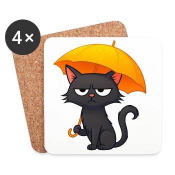Humorous Grumpy Rainy Days Disaster with Cat - Coasters (set of 4) - white - Front