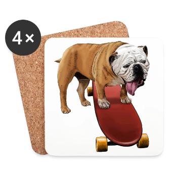 Playful bulldog on skateboard - Coasters (set of 4) - white - Front