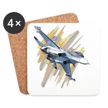 Avion de chasse au design dynamique - Dessous de verre (lot de 4) - blanc - Devant