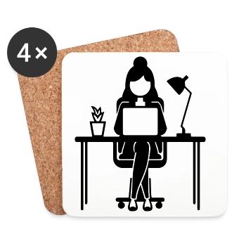 Worker Woman Computer Job - Coasters (set of 4) - white - Front