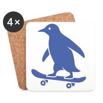 Minimalist Penguin Skateboarder Silhouette - Coasters (set of 4) - white - Front