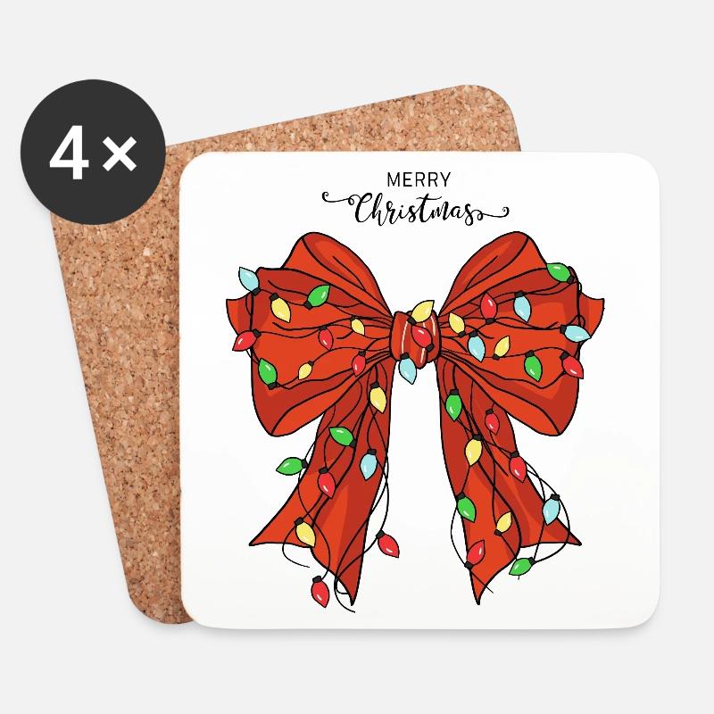 Festliche Weihnachtsschleife mit Lichtern - Untersetzer (4er-Set) - Weiß