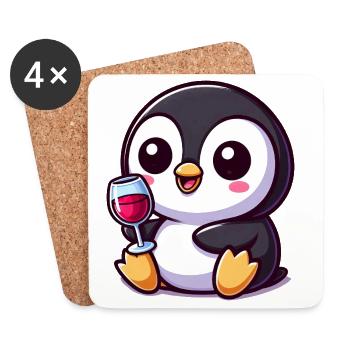 mignon pingouin amateur de vin dessin animé chibi vin rouge - Dessous de verre (lot de 4) - blanc - Devant