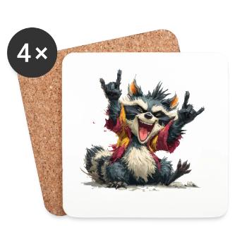 Expressive raccoon in punk style - Coasters (set of 4) - white - Front