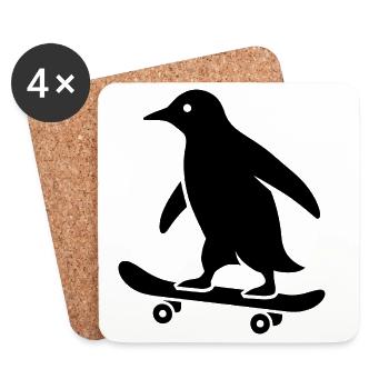 Minimalist Penguin Skateboarder Silhouette - Coasters (set of 4) - white - Front