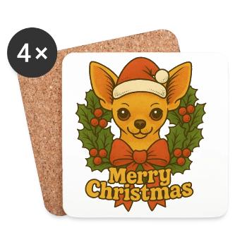 Festlicher Chihuahua-Weihnachtsgruß - Untersetzer (4er-Set) - Weiß - Vorne