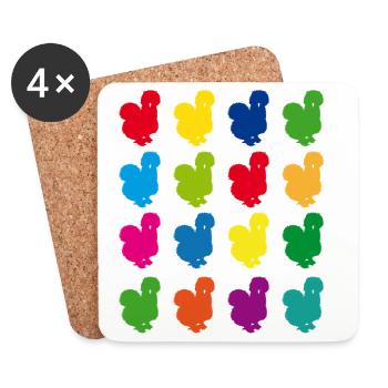Colorful hen pattern on color collection, silky chicken - Coasters (set of 4) - white - Front