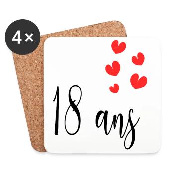 18. 18 ANS. 18e ANNIVERSAIRE. ANNIVERSAIRE 18 ANS. - Dessous de verre (lot de 4) - blanc - Devant