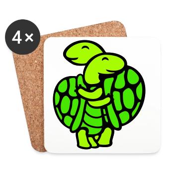 2 Freunde Schildkröte Team Liebe Paar Umarmung Süß - Untersetzer (4er-Set) - Weiß - Vorne