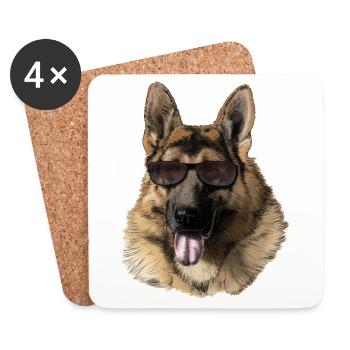 Cool German Shepherd with Sunglasses - Coasters (set of 4) - white - Front