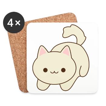 Niedliche Kawaii Katze Illustration - Untersetzer (4er-Set) - Weiß - Vorne