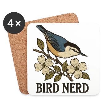 Élégant oiseau chanteur bleu-noir Bird Nerd - Dessous de verre (lot de 4) - blanc - Devant