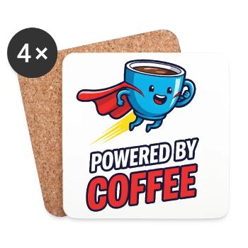 Powered by Coffee Lustiges Kaffee Motiv - Untersetzer (4er-Set) - Weiß - Vorne