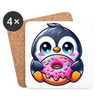 Süßer Pinguin Cartoon Donut Dessert Gebäck - Untersetzer (4er-Set) - Weiß - Vorne