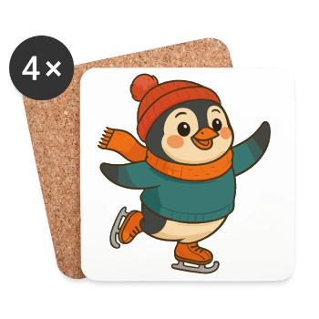 Mignon pingouin patineur art de patinage - Dessous de verre (lot de 4) - blanc - Devant