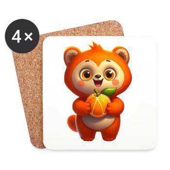 Cute Cartoon Fox Holding Citrus - Coasters (set of 4) - white - Front