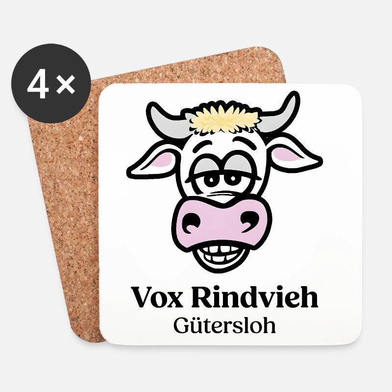 Humorvolle Kuh mit Lachgesicht - Untersetzer (4er-Set) - Weiß