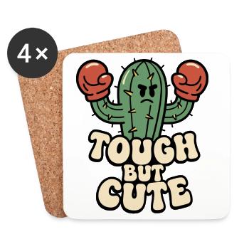 Cactus fort avec des gants de boxer - Dessous de verre (lot de 4) - blanc - Devant