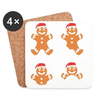 Lebkuchen Weihnachten Lebkuchenmann Gingerbread - Untersetzer (4er-Set) - Weiß - Vorne