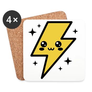 Kawaii lightning bolt with expressive face - Coasters (set of 4) - white - Front