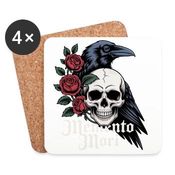 Memento Mori Skull & Raven Roses - Coasters (set of 4) - white - Front