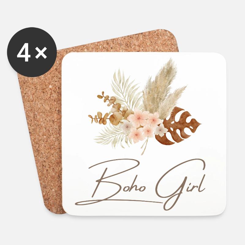 Boho Girl Blumenkranz - Untersetzer (4er-Set) - Weiß