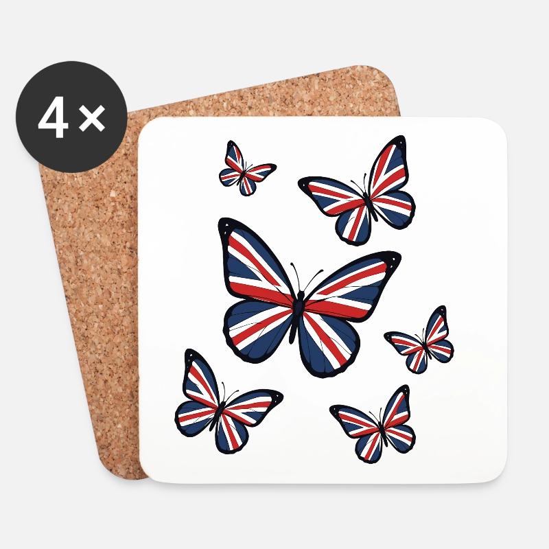 Union Jack Schmetterlinge - Untersetzer (4er-Set) - Weiß