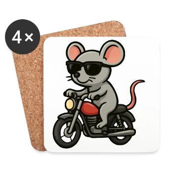 Souris de moto avec lunettes de soleil - Dessous de verre (lot de 4) - blanc - Devant