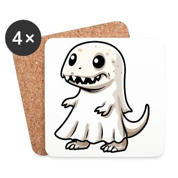 Dinosaure T-Rex Halloween Fantôme - Dessous de verre (lot de 4) - blanc - Devant