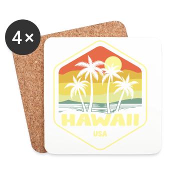 Hawaii Palmiers Crépuscule Vintage - Dessous de verre (lot de 4) - blanc - Devant