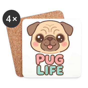 Kawaii Pug Dog - Pug Life - Coasters (set of 4) - white - Front