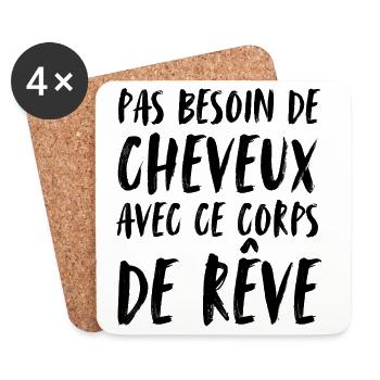 Chauve,Pas besoin de cheveux avec ce corps de rêve - Dessous de verre (lot de 4) - blanc - Devant
