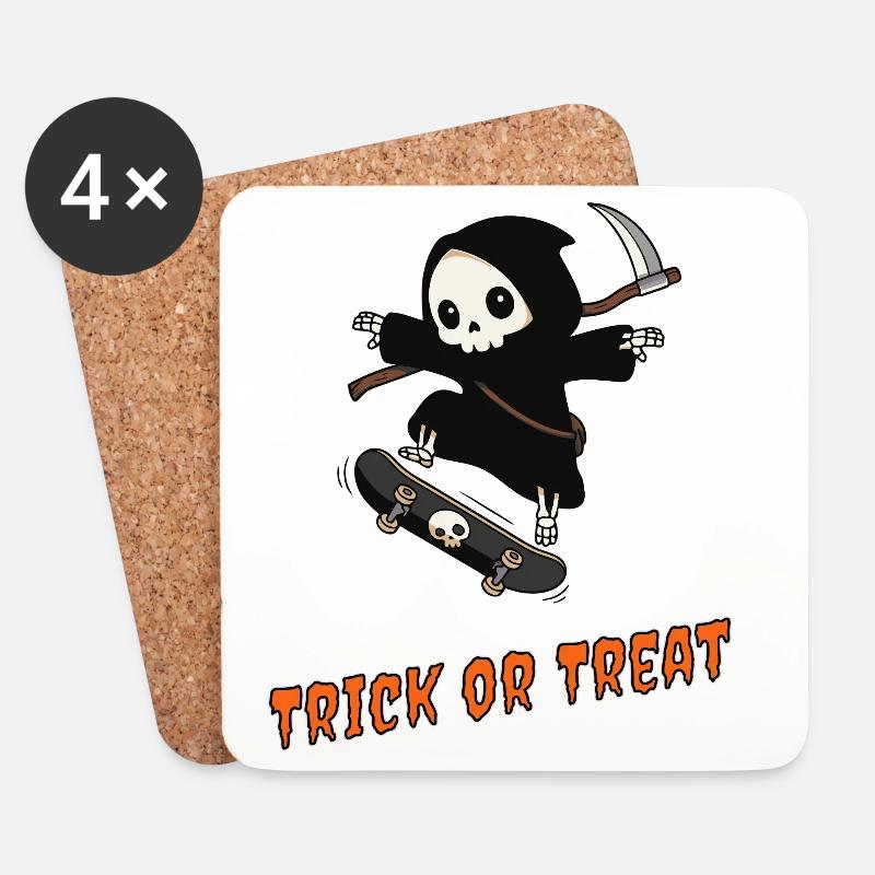 Süßes oder Saures – Skater Reaper - Untersetzer (4er-Set) - Weiß