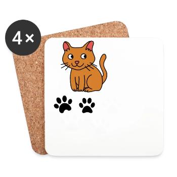 Empreintes curieuses de chat et de pattes - Dessous de verre (lot de 4) - blanc - Devant