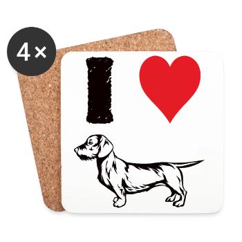 i Love my Dachshund - Untersetzer (4er-Set) - Weiß - Vorne