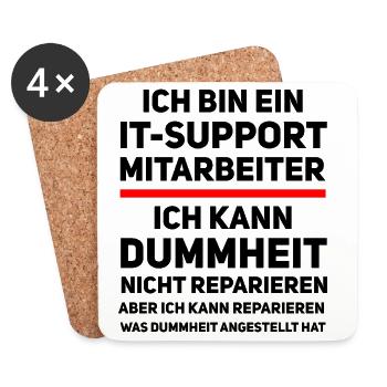 IT-Support Humor – Ich kann Dummheit nicht reparie - Untersetzer (4er-Set) - Weiß - Vorne