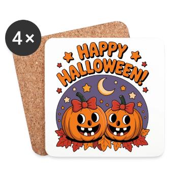 Têtes de citrouille câlines Halloween - Dessous de verre (lot de 4) - blanc - Devant