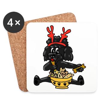 Weihnachten Pudel mit Geweih  - Untersetzer (4er-Set) - Weiß - Vorne